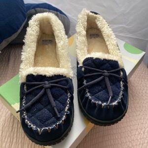 Earth Origins Navy Blue Suede & Textile Slip Ons